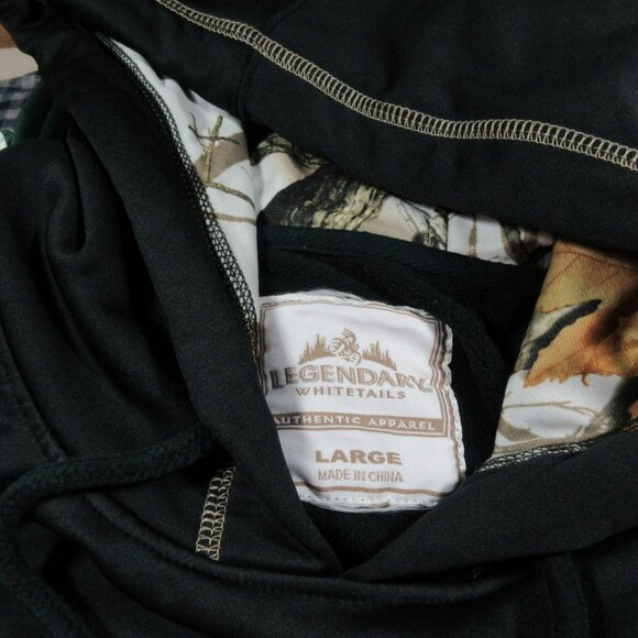 Legendary mens black w camo trim sewn Gods Country lined fishing hoodie L EUC - Picture 3 of 9